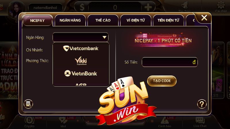 Các bước nạp tiền cho thành viên tham gia Sunwin