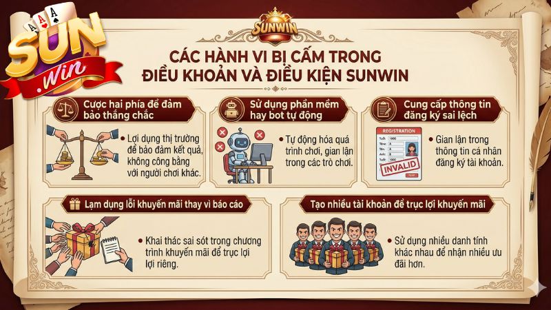 Các hành vi vi phạm điều khoản và điều kiện Sunwin