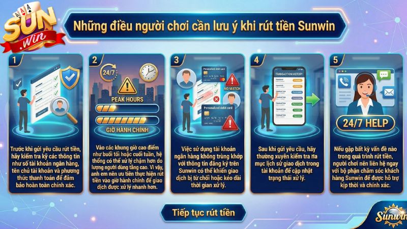 Lưu ý cho người chơi khi thực hiện rút tiền tại Sunwin